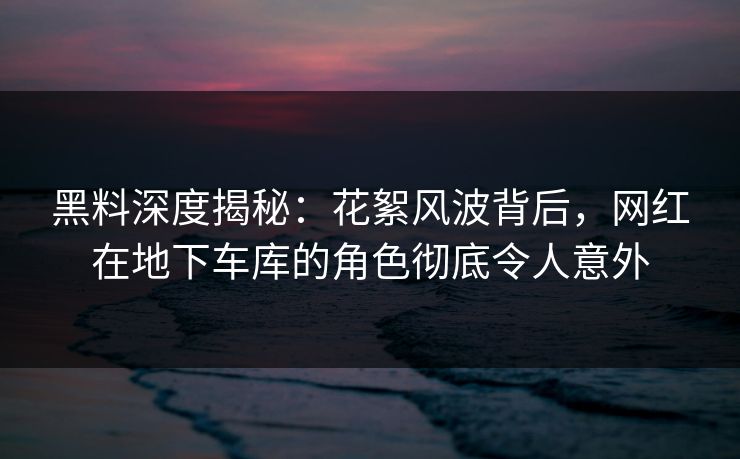 黑料深度揭秘：花絮风波背后，网红在地下车库的角色彻底令人意外